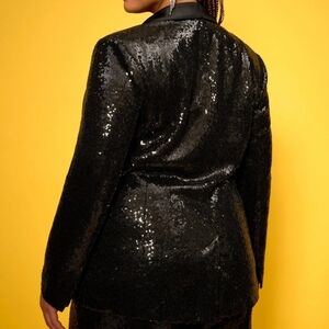 Sequin Satin-Lapel Blazer